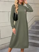 Kadın Uzun Kollu Kapşonlu Cep Detaylı Viskon Iki Iplik Maxi Elbise thumbnail 3