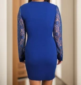 Kadın Uzun Kollu Kruvaze Yaka Beli Düğme Detay Krep Elbise thumbnail 5