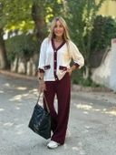 Kadın Uzun Kollu Ribanali Cep Detay Hırka Ve Bol Paça Pantolon Ikili Takım - 11