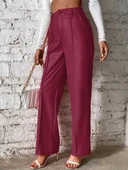 Kadın önden Fermuarlı Cepli Geniş Kesim Lame Deri Pantolon thumbnail 3