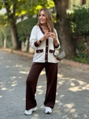 Kadın Uzun Kollu Ribanali Cep Detay Hırka Ve Bol Paça Pantolon Ikili Takım thumbnail 6