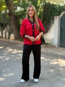 Kadın Uzun Kollu Ribanali Cep Detay Hırka Ve Bol Paça Pantolon Ikili Takım thumbnail 2