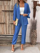 Kadın Uzun Kollu önü Açık Dokuma Ceket Ve Pantolon Ikili Takım thumbnail 3