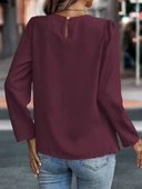 Kadın Uzun Kollu Yuvarlak önden Pileli Ithal Krep Bluz thumbnail 3