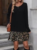 Kadın Uzun Kollu Bisiklet Yaka şardonlu Kaşkorse Bluz Ve Süprem Etek Elbise thumbnail 4