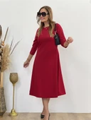 Kadın Uzun Truvakar Kol Bisiklet Yaka Midi Modal Elbise thumbnail 2
