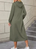 Kadın Uzun Kollu Kapşonlu Cep Detaylı Viskon Iki Iplik Maxi Elbise thumbnail 4