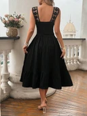 Kadın Askılı Ve Beli Dantel Detaylı Fırfırlı Uzun Bürümcük Elbise thumbnail 3