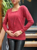 Kadın Uzun Kollu Kruvaze Yaka Kol Ve Etek Ucu Manşet Detay Yumoş Bluz thumbnail 5