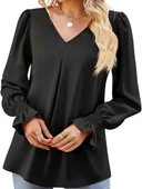 Kadın Uzun Kollu V Yakalı Salaş Ithal Krep Bluz thumbnail 6