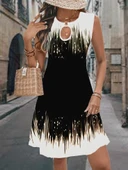 Kadın Yaka Damla Dekolteli Siyah Beyaz Desenli Dalgıç Elbise thumbnail 3