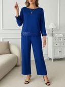 Kadın Uzun Kollu Bisiklet Yaka Pulpayetli Viskon Iki Iplik Bluz Ve Pantolon Ikili Takım thumbnail 2