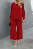 Kadın Uzun Kollu Asimetrik Detaylı Salaş Sandy Bluz Ve Pantolon Ikili Takım thumbnail 3