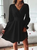 Kadın Uzun Kollu Kruvaze Yakalı Mini Sandy Elbise thumbnail 2