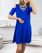 Dekolteli Bağcık Detay Viskon Kumaş Elbise thumbnail 2