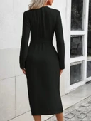 Kadın Uzun Kollu önden Düğmeli Beli Kuşaklı Aerobin Midi Elbise thumbnail 3