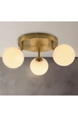Mat Altın Eskitme Gövde 3’lü Mat Opal Beyaz Cam Küre Top Tavan Avize Modern ve Şık Tasarım thumbnail 1