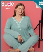 KADIN UZUN KOLLU BAMBU BÜYÜK BEDEN PİJAMA TAKIMI 3XL - 1