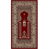 Turkish Muslim Prayer Rug Red & Vintage 80x120cm 2'8''x3'11'' Bamboo Prayer Mat Soft Non-Slip Janamaz Kaaba Praying Mat ( With Tasbeeh Gift ) - 1