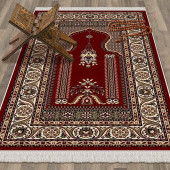 Turkish Muslim Prayer Rug Red & Vintage 80x120cm 2'8''x3'11'' Bamboo Prayer Mat Soft Non-Slip Janamaz Kaaba Praying Mat ( With Tasbeeh Gift ) - 3