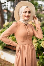 Bebe Yaka Tesettür Elbise - Bakır - 2