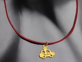 14 Ayar Altın Plakalı İsme Özel Araba Motifli Kırmızı Bağlıklı Hediyelik Kolye-626 thumbnail 1