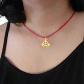 14 Ayar Altın Plakalı İsme Özel Araba Motifli Kırmızı Bağlıklı Hediyelik Kolye-626 thumbnail 2