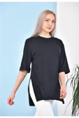 Pamuk Bisiklet Yaka Boyfriend Örme T-shirt thumbnail 1