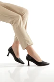 Siyah Mat Stiletto Kısa Kadeh Topuklu Ayakkabı - Kandy thumbnail 5