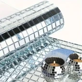 BUFFER® Kare Silver Cam Mozaik Fayans Çıkartmaları El İşi Kare Cam Fayans Kendinden Yapışkanlı Aynalı Dekor Panel 30x30 Cm thumbnail 1