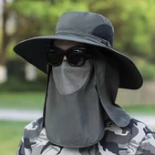 Güneş Koruyuculu Nefes Alabilen Maskeli ve Boyun Kapaklı Geniş Kenarlı Balıkçı Şapkası thumbnail 4