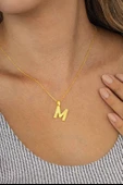 Gümüş Pazarım Altın Kaplama M Harfi Kadın 925 Ayar Gümüş Kolye thumbnail 2