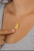 Gümüş Pazarım Altın Kaplama Altın Kaplama B Harfi Kadın 925 Ayar Gümüş Kolye thumbnail 2