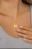 Gümüş Pazarım Altın Kaplama H Harfi Kadın 925 Ayar Gümüş Kolye - 3