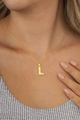 Gümüş Pazarım Altın Kaplama L Harfi Kadın 925 Ayar Gümüş Kolye - 2