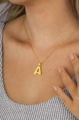 Gümüş Pazarım Altın Kaplama A Harfi Kadın 925 Ayar Gümüş Kolye thumbnail 3