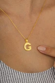 Gümüş Pazarım Altın Kaplama G Harfi Kadın 925 Ayar Gümüş Kolye thumbnail 1