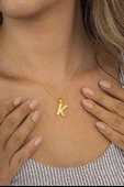 Gümüş Pazarım Altın Kaplama K Harfi Kadın 925 Ayar Gümüş Kolye thumbnail 1