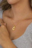 Gümüş Pazarım Altın Kaplama C Harfi Kadın 925 Ayar Gümüş Kolye thumbnail 2