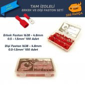 200 Parça Tam İzoleli Erkek ve Dişi Faston 4.8mm - 0.5-1.5mm² - 1