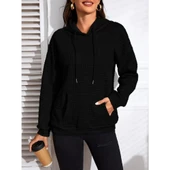 Lucky Life Kadın Uzun Kollu Kapşonlu Bağcıklı Cepli Capitone Sweatshirt - 2