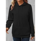 Lucky Life Kadın Uzun Kollu Kapşonlu Bağcıklı Cepli Capitone Sweatshirt - 5