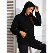 Lucky Life Kadın Uzun Kollu Kapşonlu Bağcıklı Cepli Capitone Sweatshirt - 1