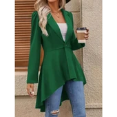 Lucky Life Kadın Uzun Kollu Yakalı önden Düğmeli Uzun Atlas Blazer Ceket - 3