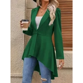 Lucky Life Kadın Uzun Kollu Yakalı önden Düğmeli Uzun Atlas Blazer Ceket - 2