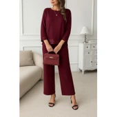 Lucky Life Kadın Uzun Kollu Bisiklet Yaka Pulpayetli Viskon Iki Iplik Bluz Ve Pantolon Ikili Takım - 3