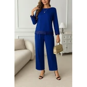 Lucky Life Kadın Uzun Kollu Bisiklet Yaka Pulpayetli Viskon Iki Iplik Bluz Ve Pantolon Ikili Takım - 2