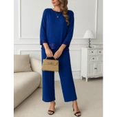 Lucky Life Kadın Uzun Kollu Bisiklet Yaka Pulpayetli Viskon Iki Iplik Bluz Ve Pantolon Ikili Takım - 3