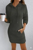 Lucky Life Kadın Uzun Kollu Kapşonlu Cepli Mini Peluş Elbise thumbnail 2