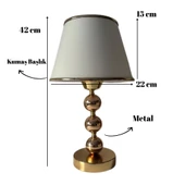 Elegance Gold Metal Ayaklı Şeritli Kumaş Başlık Abajur Dekoratif Gece Lambası - 4